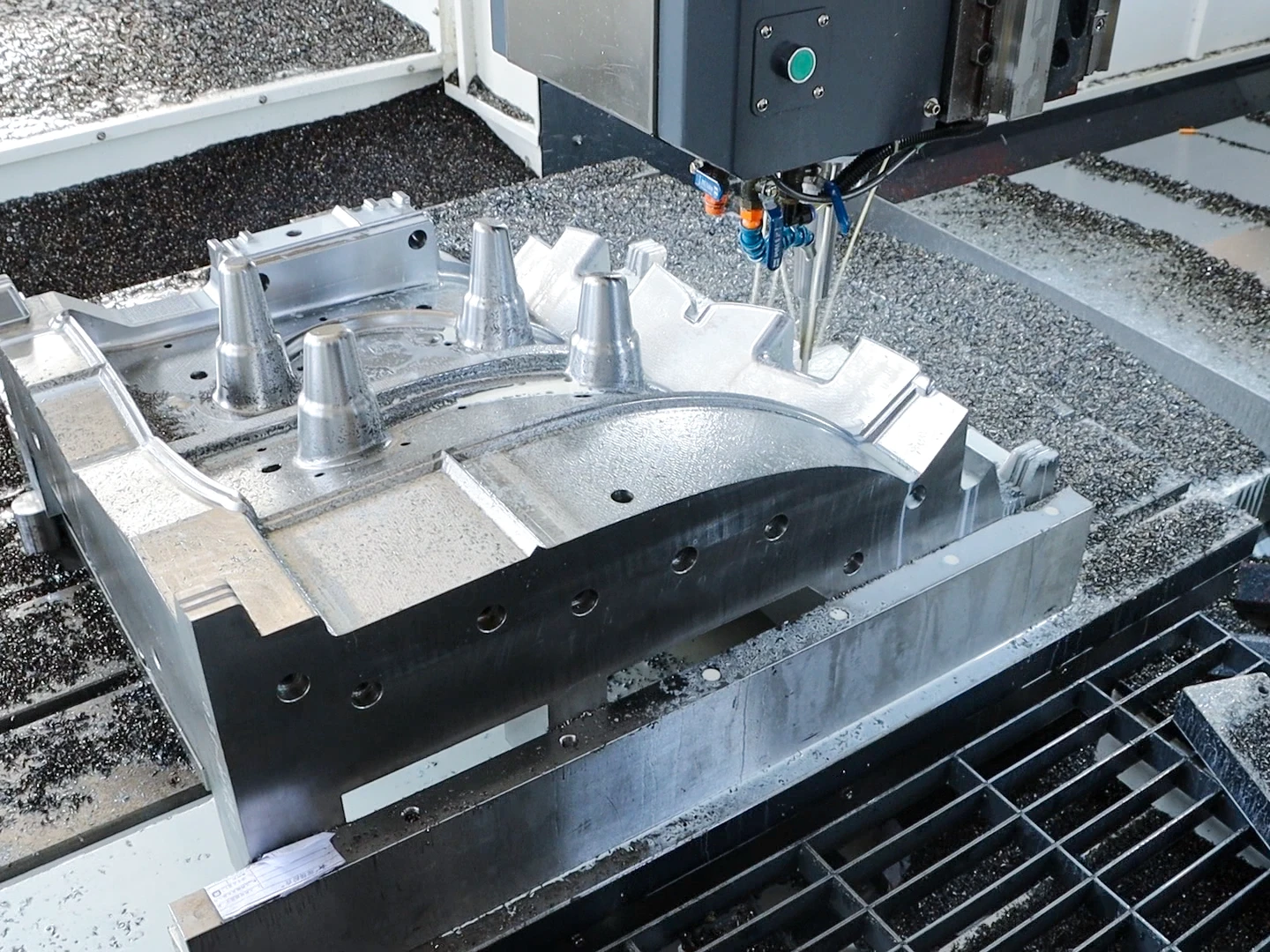 Close-Up View of Large Mold Cavity Machining on Gantry CNC Equipment