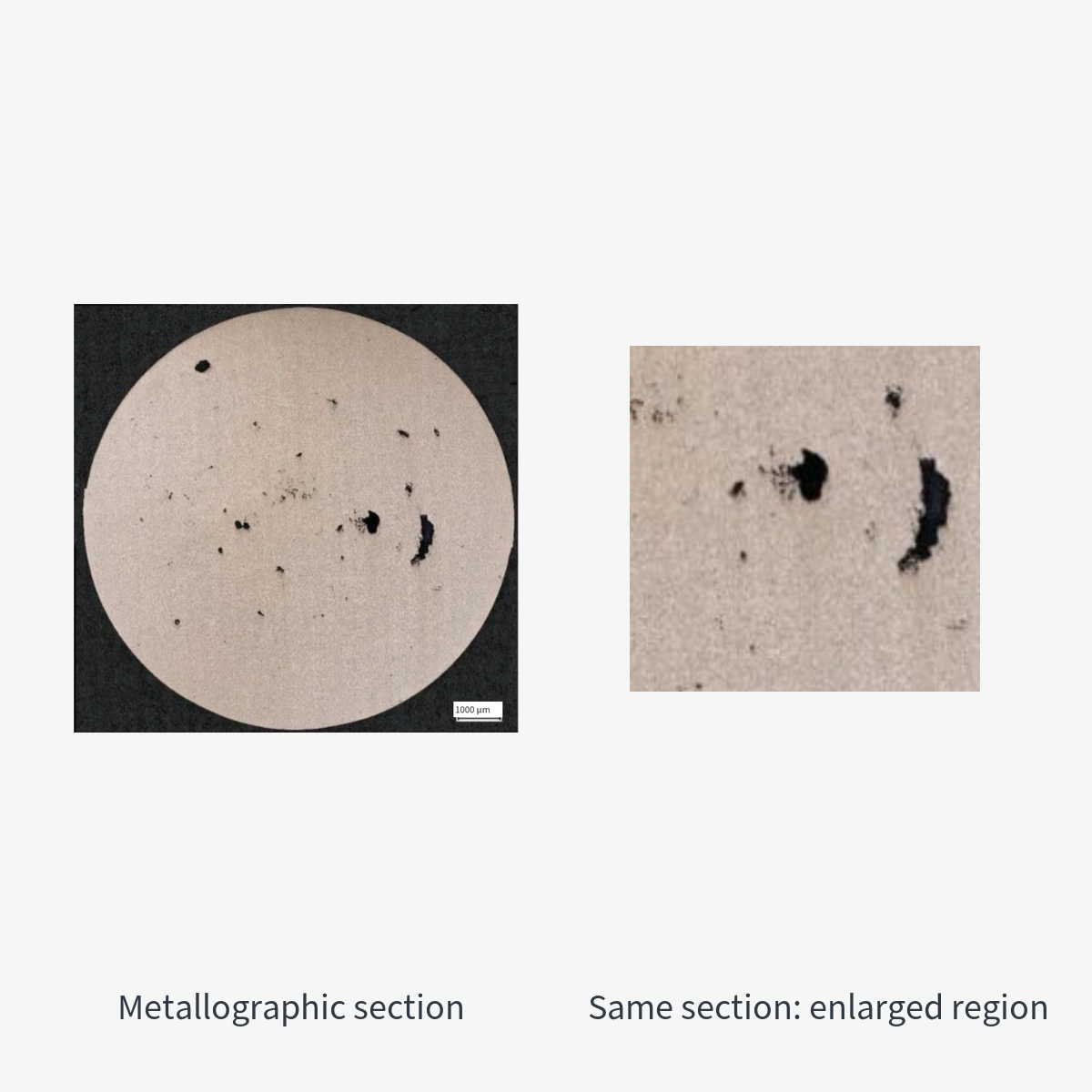 Metallographic section of an A356 die-cast specimen and an enlarged region of the same section