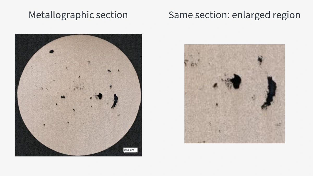 Metallographic section of an A356 die-cast specimen and an enlarged region of the same section